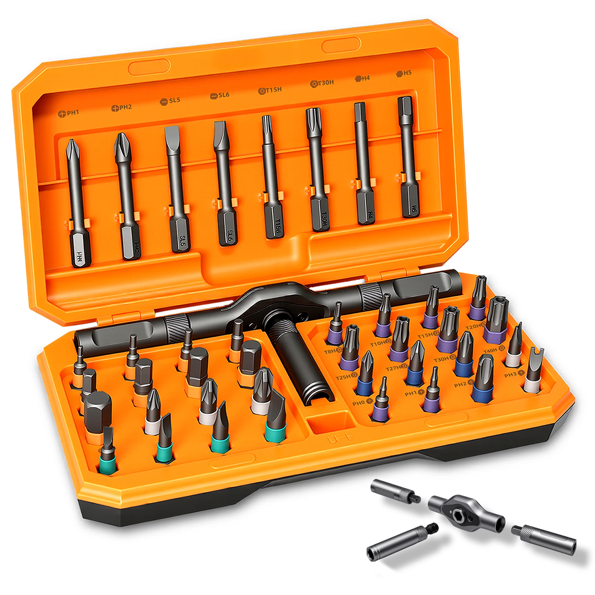 42in1 Magnetic Ratchet Screwdriver Kit for Home DIY | S2 Steel Bits, Storage Case, Detachable T-Handle, for Computer, Bicycle, Furniture, DIY