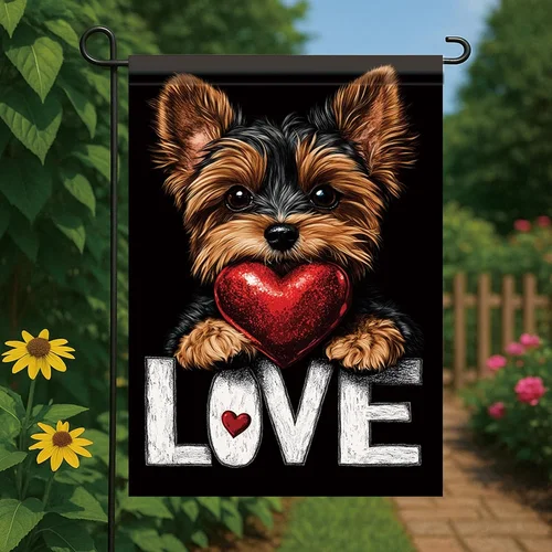 Cute Kasha Dog Garden Flag Holding  Love Sign Double Sided Yard Banner 12X18 Inc IIX WZZ yyi
