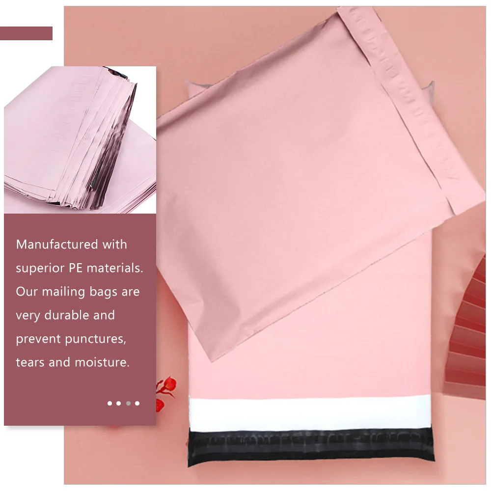 50Pcs Thick Express Mailing Bags Pink Plastic Mailer Delivery Packing Envelope for T-Shirts Blankets Scarves