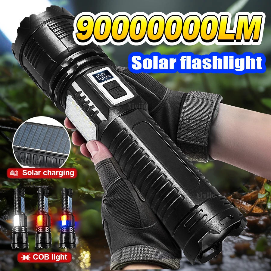 9000000LM NEW LED+COB  Powerful Flashlight LED Rechargeable Torch Zoom LED Tactical Flash Lights Outdoor Camping Fishing Lantern