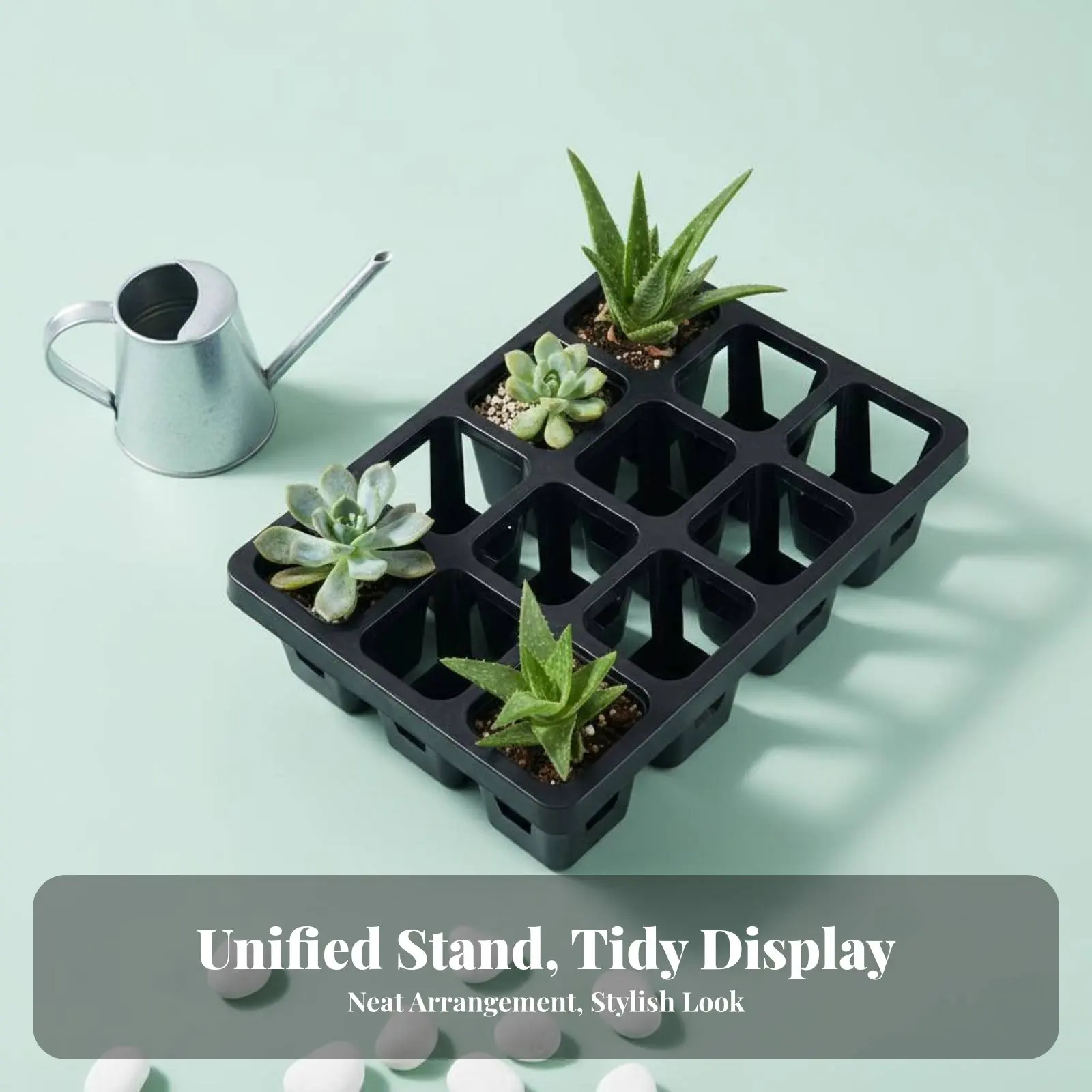 12-Compartment Cactus Pot Holder Water-Storing Cactus Planter Rack Plastic Multi-Pot Carrier Long-Lasting Gardening Supply