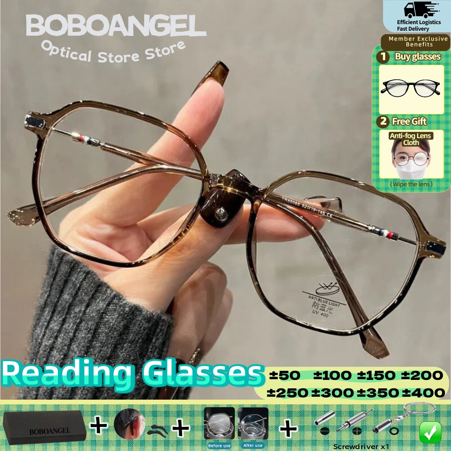 

BOBOANGEL Women Anti Blue Light Progressive Reading Eyeglasses New Fashion Design Polygonal Myopia Optical Prescription Glasses