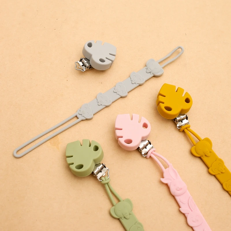 Let\'s Make Silicone Baby Pacifier Chain Monstera Leaf Nipple Holder Anti-drop Pacifier Clip Elephant Soother Chew Newborn Toys