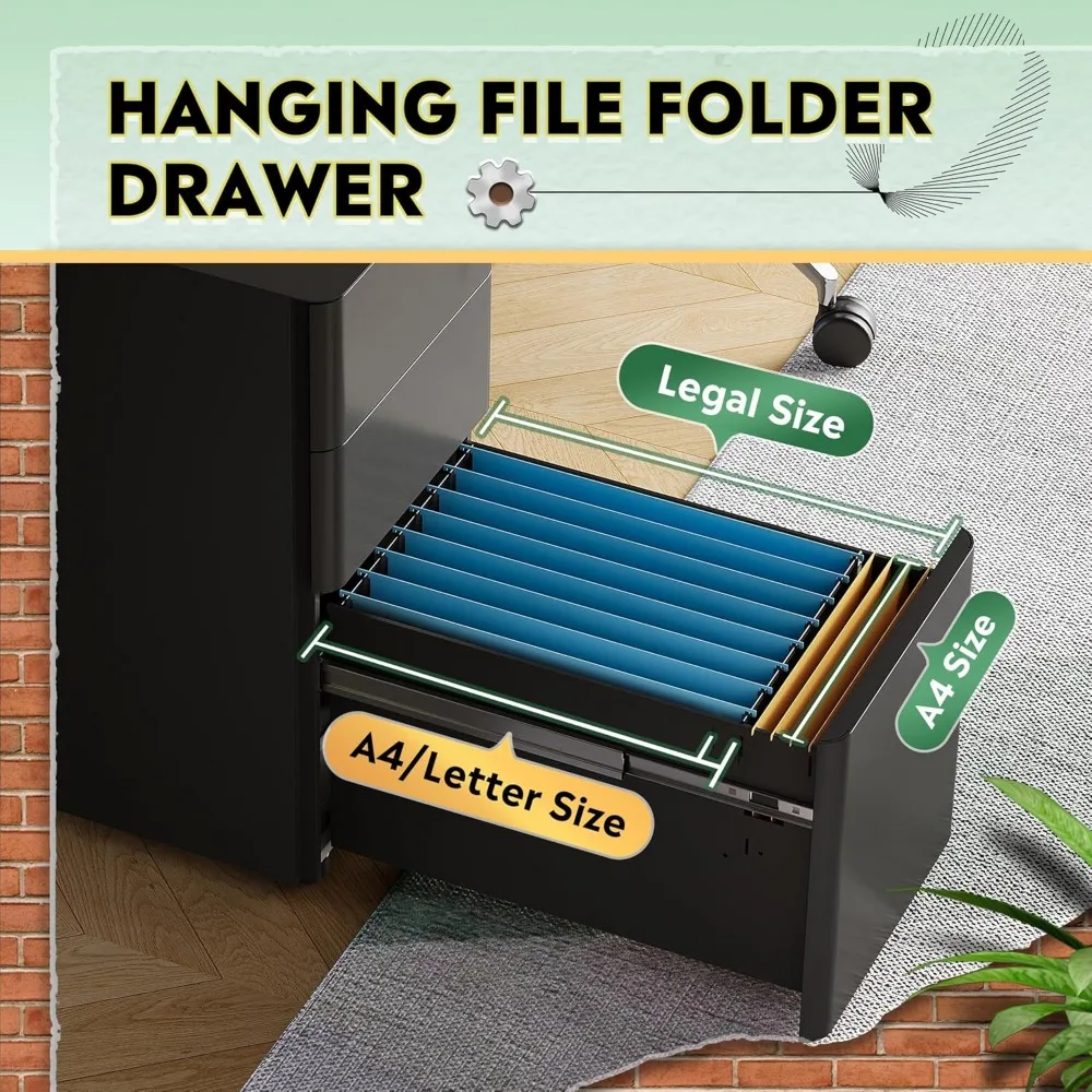 خزانة ملفات رفيعة ذات 3 أدراج من DEVAISE، خزانة ملفات عمودية، مجمعة بالكامل باستثناء العجلات، باللون الأسود #4