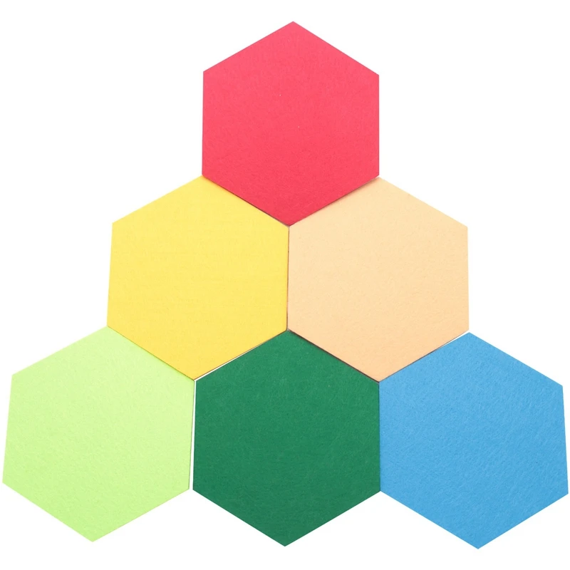 HOT-6 Pack Hexagon Felt Pin Board Self Adhesive Bulletin Memo Photo Cork Boards Colorful Foam Wall Decorative Tiles With 6 Pushp