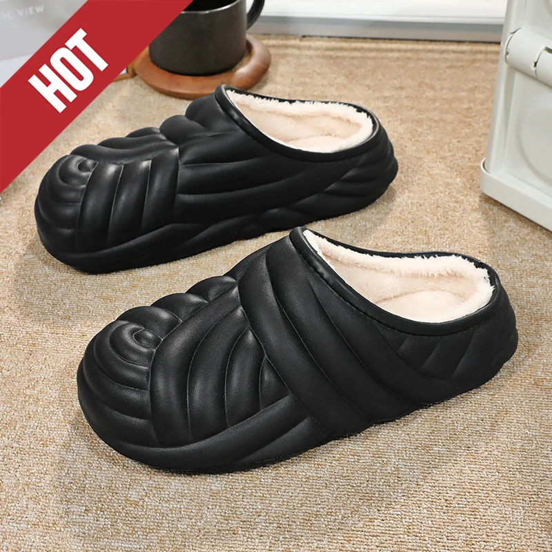 Herren-Winterhausschuhe, wasserdichte Hausschuhe für den Innenbereich, große Größe, warmes Fell, Plüsch, für Zuhause, Schlafzimmer, Hausschuhe, Slip-on, prägnante Gartenschuhe