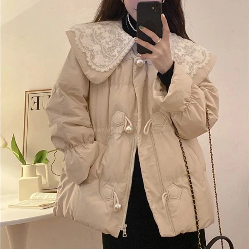 Cotton Loose Casual Quilted Jackets Lace Parkas Woman Cheap Luxury Discount Modern 2025 Trend Great Cold Padded Coats for Women