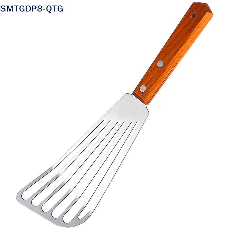 Hot！Stainless Steel Fish Frying Shovel With Wooden Handle Fan-shaped Shovel Household High-temperature Shovel