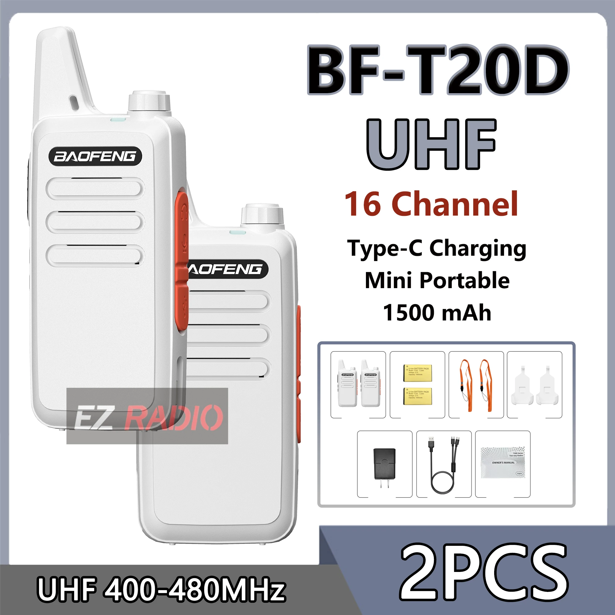 

2PCS Mini Walkie Talkie Baofeng BF-T20D Portable Two Way Radios Charging USB VOX for Outdoor Camping Hotel Communicator Hunting