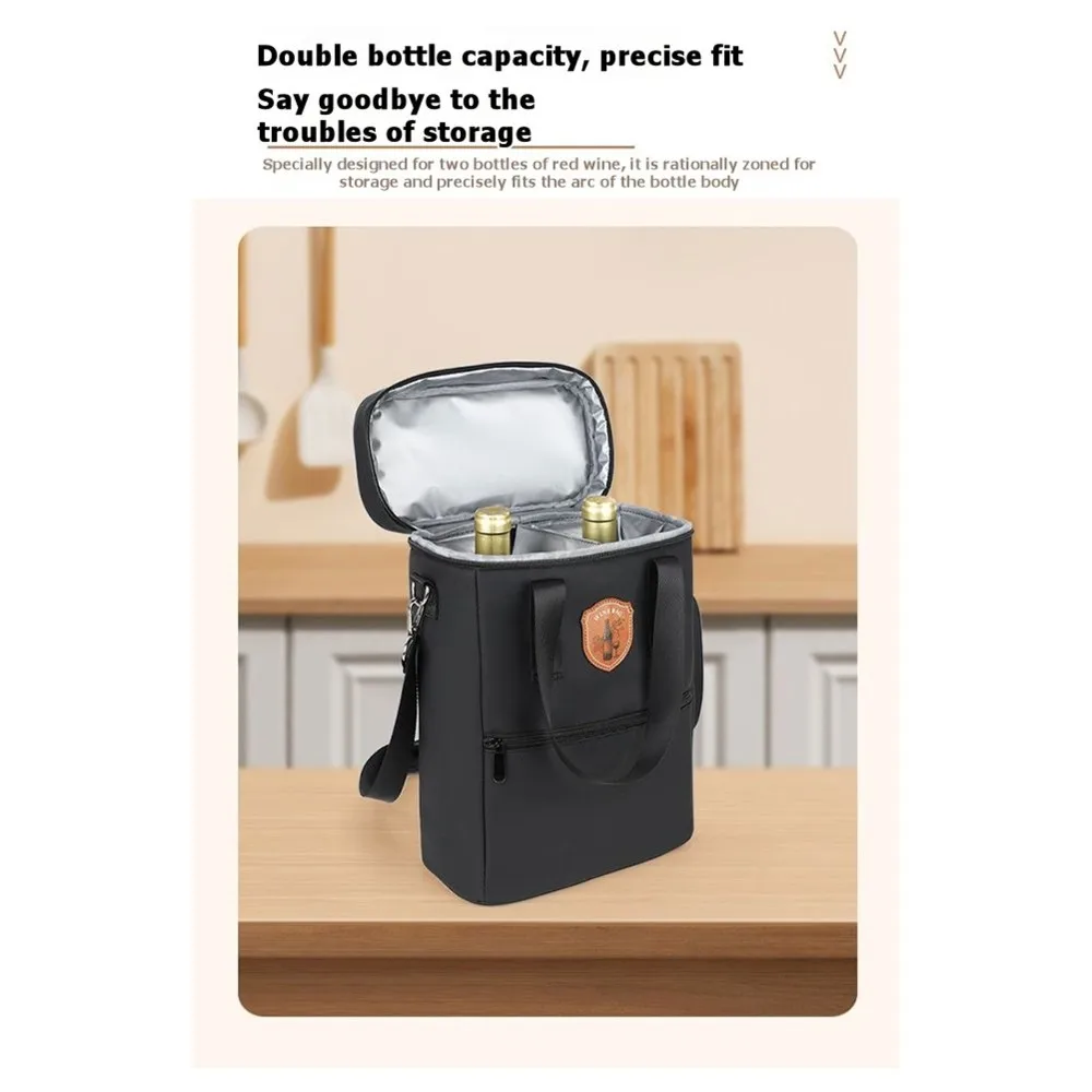 PHFU-Two-Bottle Wine Tote Bag, Wear-Resistant Portable Insulated Wine Bottle Storage Pouch, Large Capacity & Leakproof