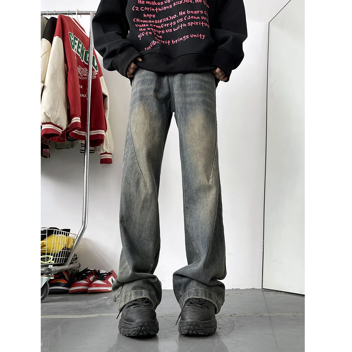 

Cleanfit American Retro Flared Jeans Men's Spring Autumn Trendy Loose High Street Vibe Straight Leg Long Pants