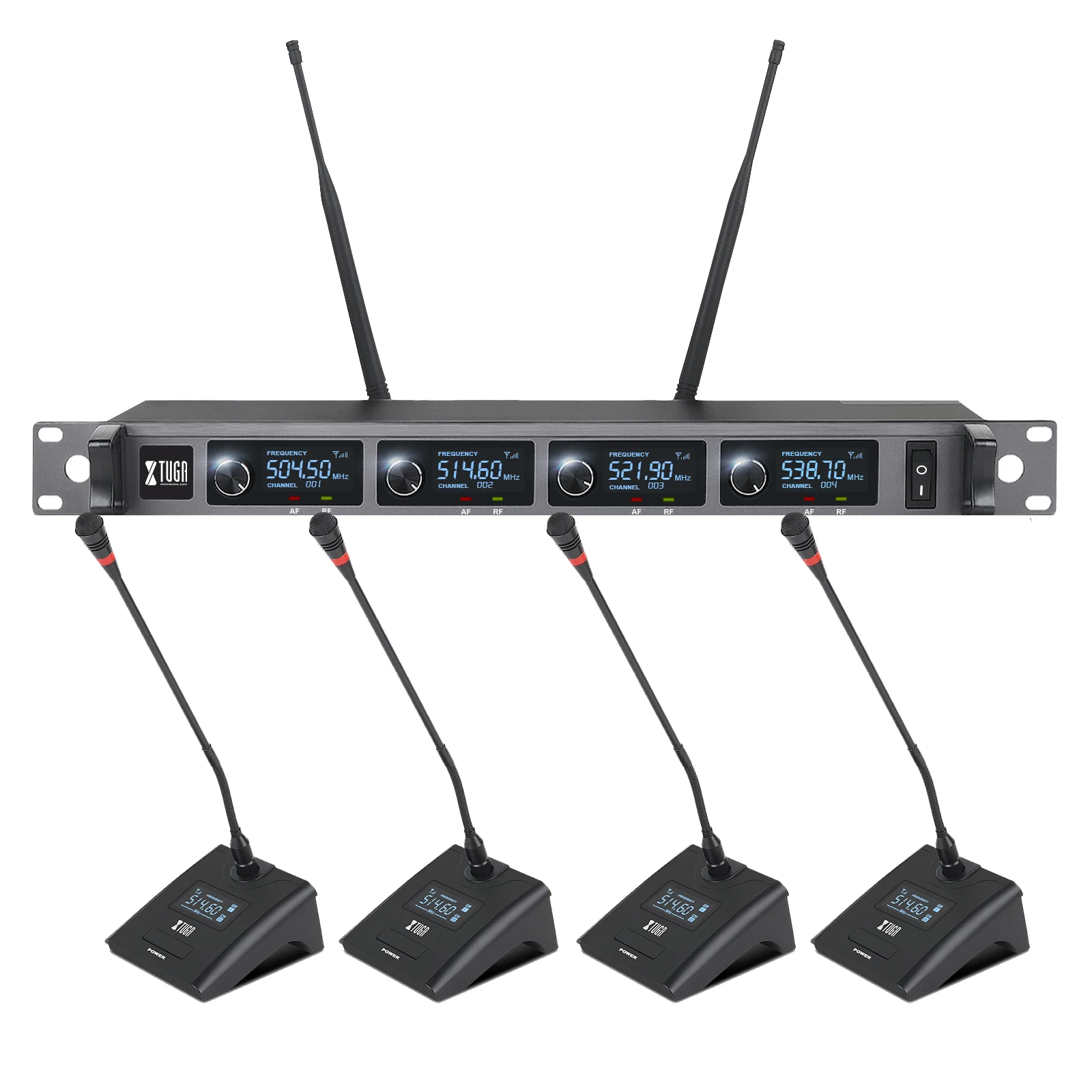 

80M Using Distance A140 Xtuga 4 Channel Gooseneck Cordless Mic Wireless UHF Conference Microphone System