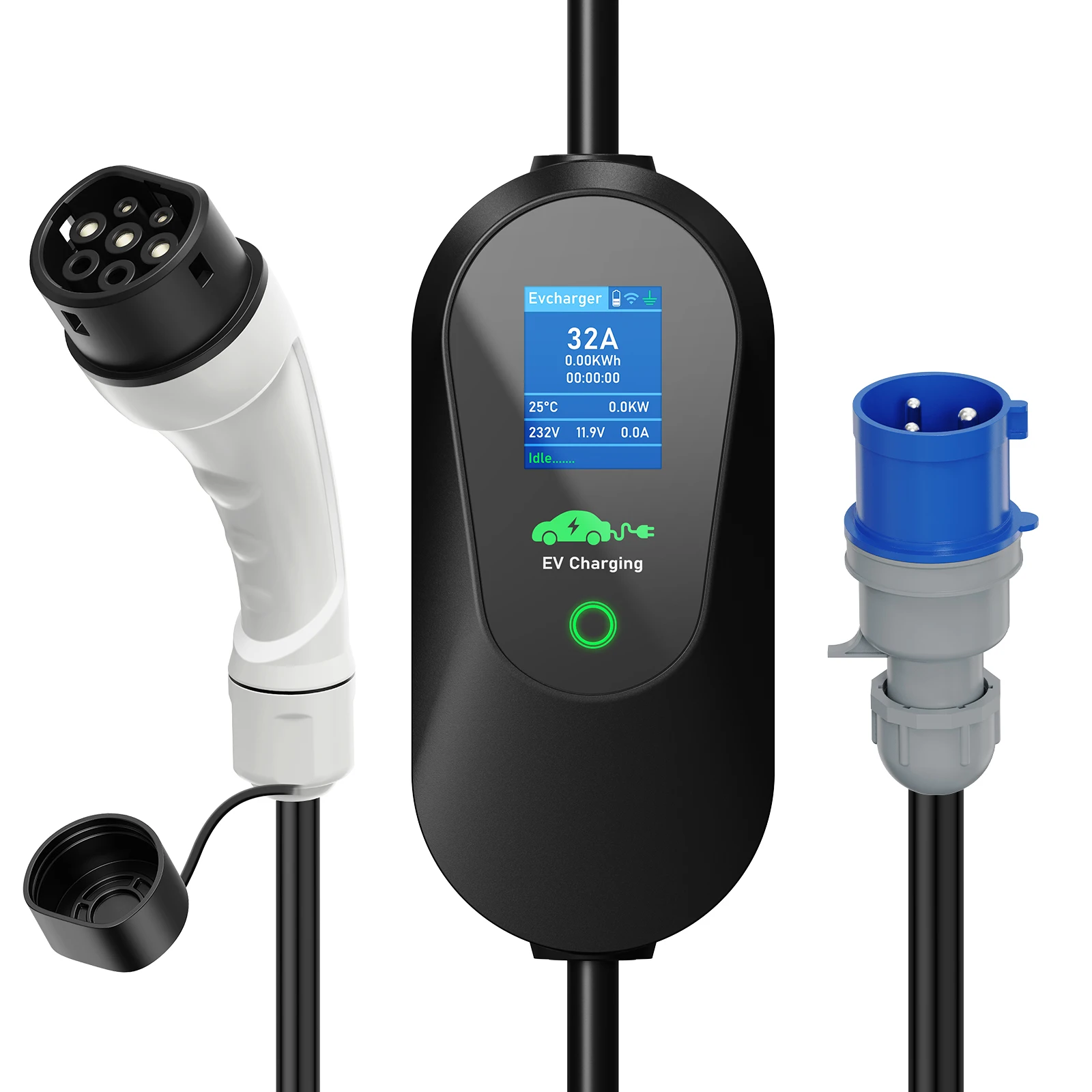 JNTAFEV 7,2KW Typ2 Tragbares EV-Ladegerät 32A 1-Phasen Elektroauto-Ladegerät Schnellladekabel 5m CEE-Stecker Mit APP-Steuerung 5M oder 10M