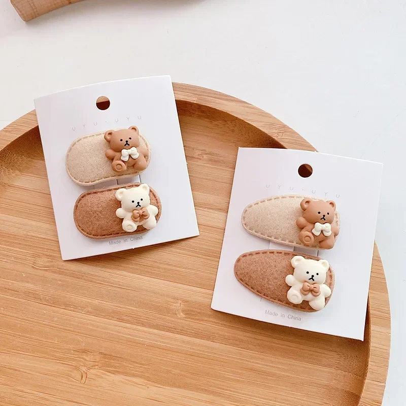 2pcs Cute Bear Children Hair Clips Fashion New 2022 Koren Style Baby Girls Hair Clips Toddler Bow headband Kid Hair Accessorie