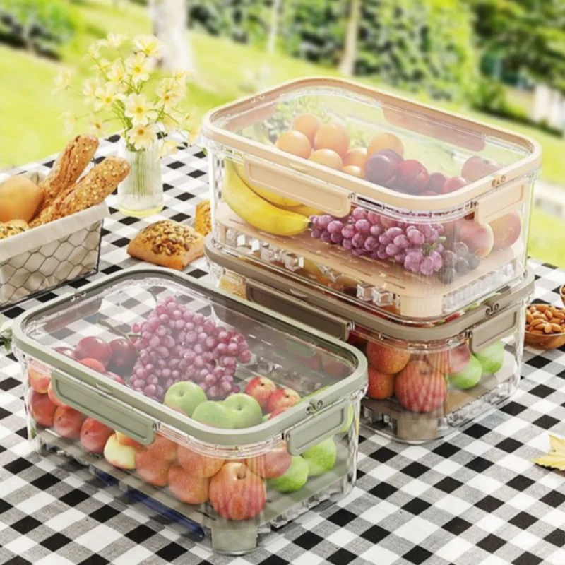 

Handheld Food Preservation Box Crisper Large Capacity Multifunctional Sealed Vegetable Fruit Sealed Box Portable Drain Basket