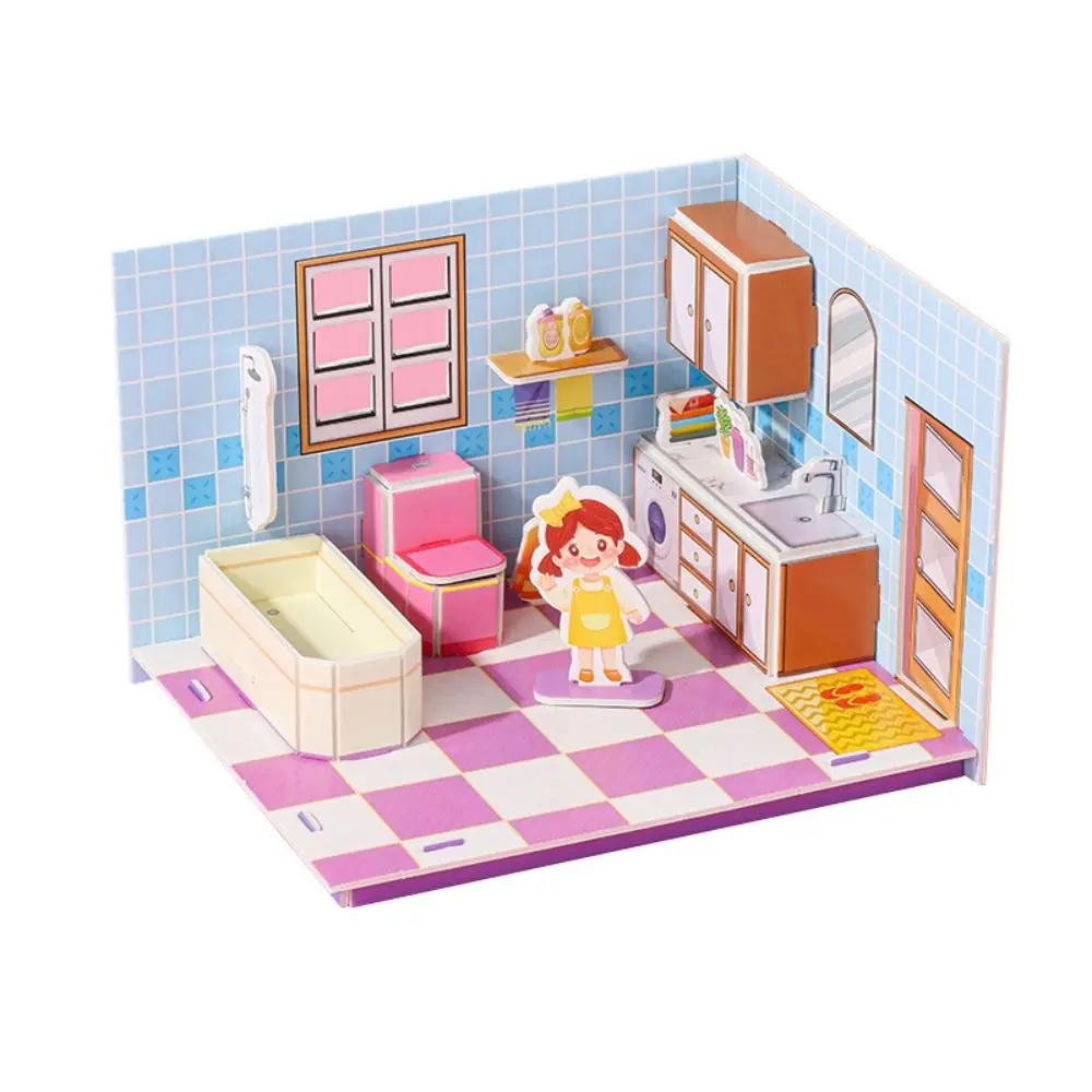Creative 3D Model 3D Room Model Puzzle Kitchen Living 3D Room Cardboard Bedroom Bathroom Room Model Craft Children