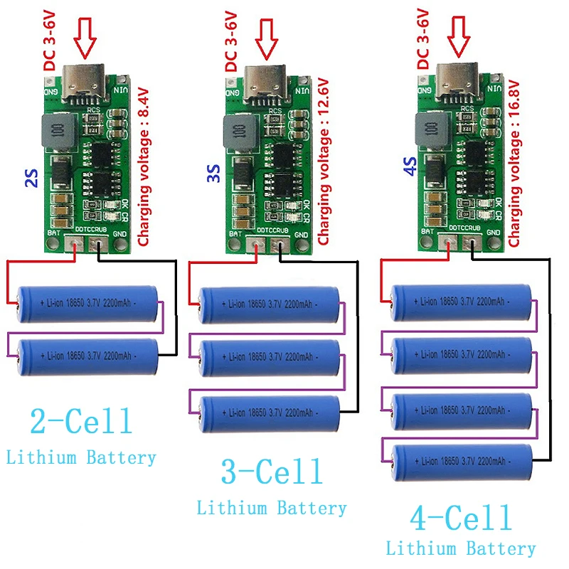 Wieloogniwowa ładowarka 2S 3S 4S Type-C do 8,4 V 12,6 V 16,8 V Step-Up Boost LiPo Polymer Li-Ion Ładowarka 7,4 V 11,1 V 14,8 V 18650 Bateria litowa