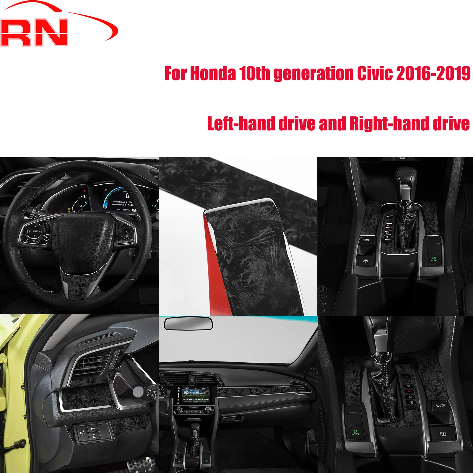 Autocollant intérieur pour volant de voiture en fibre de carbone modifiée, noir, pour Honda Civic 2016-2019