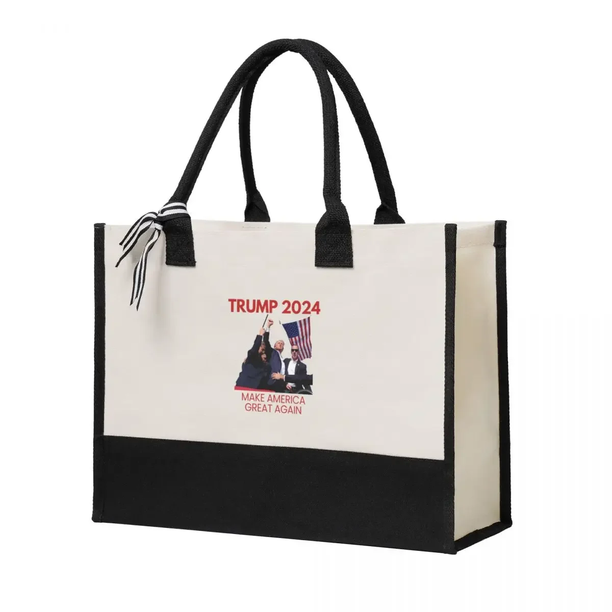 Canvas Gift Shopping Bag Trump Assassination Attempt 2024 Canvas Large Capacity Bag Customizable Quality Gifts