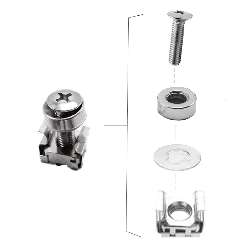 50 Sets M6 Square Hole Cage Nuts with Mounting Screws & Washers - 20mm, for Server Racks & Cabinets