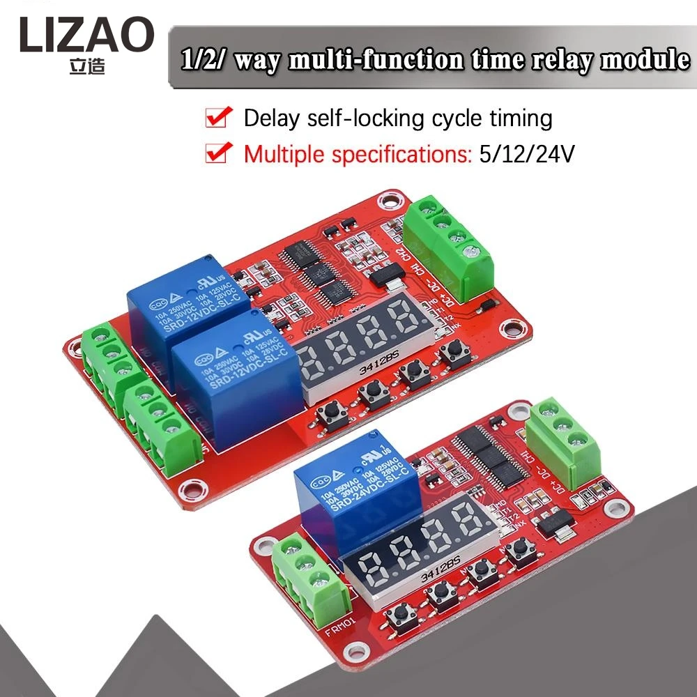 Multi-Function Time Delay Relay Module, LED Digital Timer with Trigger Switch, DC 5/12/24V 10A for Delay/Locking/Cycle Timing