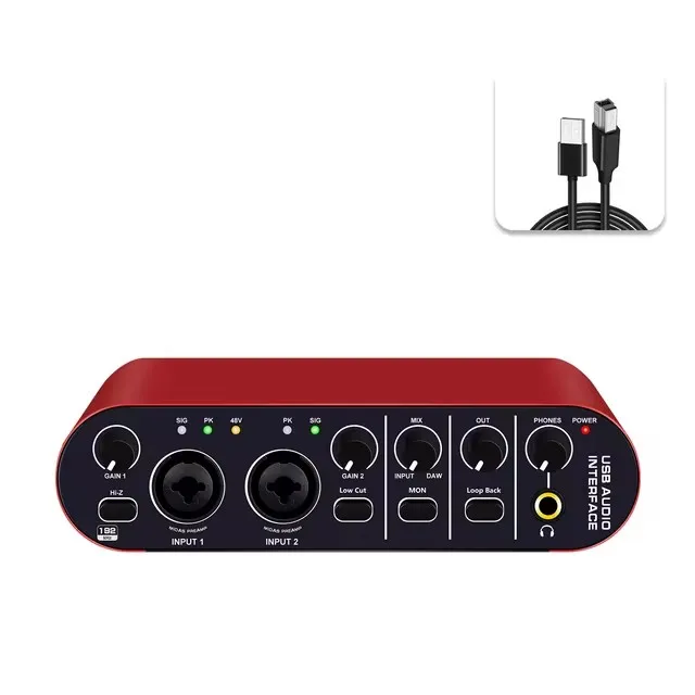 

2024 New Design 2 Channel 24 Bit 192Khz Audio Interface USB Professional M-audio Sound Card for Studio Recording