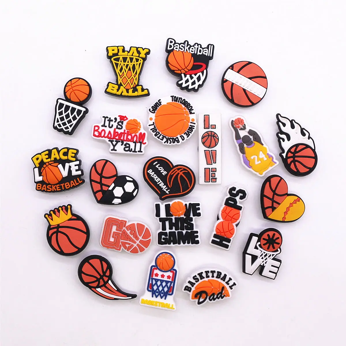 1 Pcs Basketball Style Shoe Charms Accessories Peace Love Basketball Game PVC Designer Sandals Upper Buckle Decorations Clog Pin