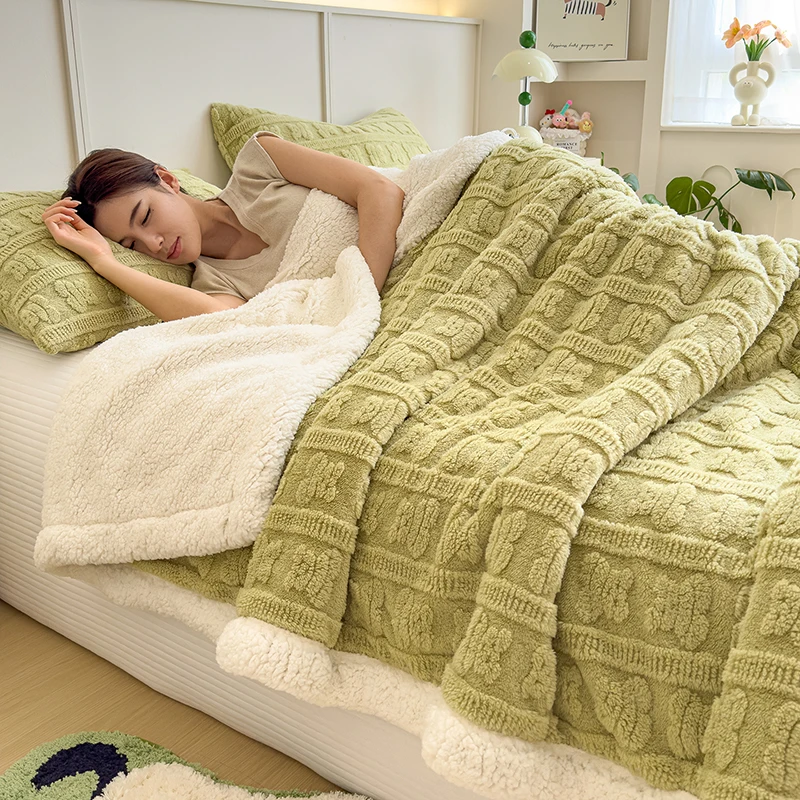 

Plush Warm Autumn Winter Blanket A Grade Fleece Flannel Soft Thick Bed Blankets for Sofa Couch Double Layber Blanket Quilts