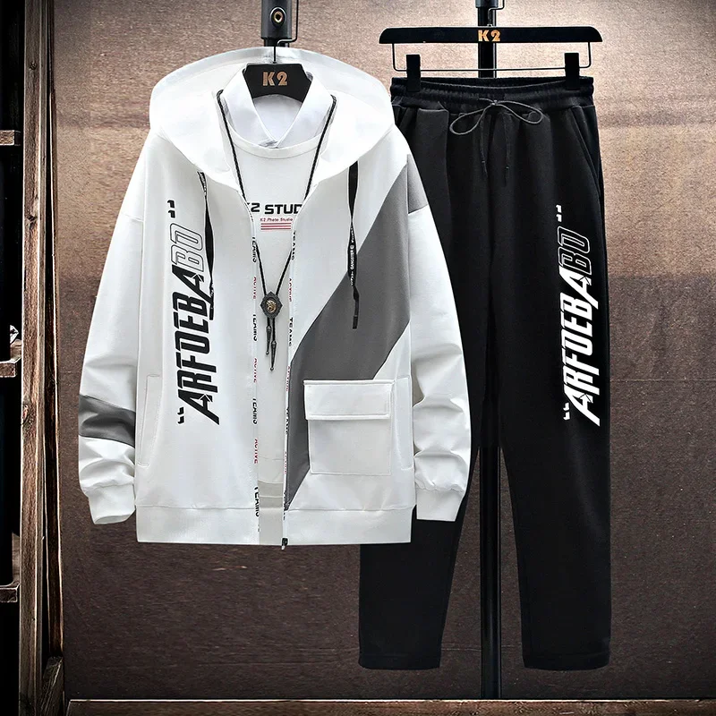 Men's Hoodie Tracksuit Autumn Long Sleeved Black Sweatshirt Sports Pants 2 Piece Set Mens Suit Unisex Jogging Men Clothes