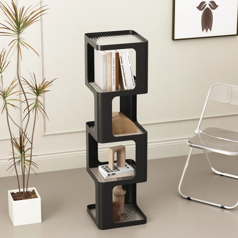 Creative wrought iron bookshelf Floor shelf Internet celebrity bookcase Living room corner wall integrated glass storage rack