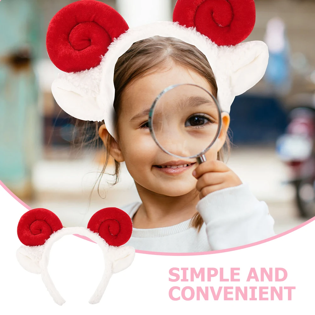 

2Pcs Sheep Horn Headb Ears Hairb for Girls Halloween Headdress Cute Red Adorable Cosplay Party Accessories