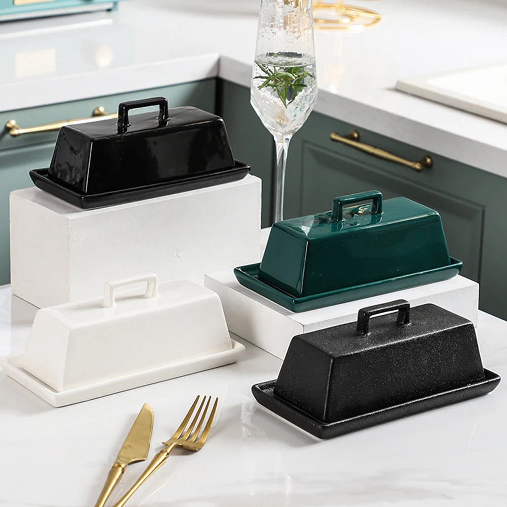 

1Set Ceramic Butter Box Exquisite Round Smooth Storage Tray with Lid Microwave Safe Butter Container for Home Dessert Shops