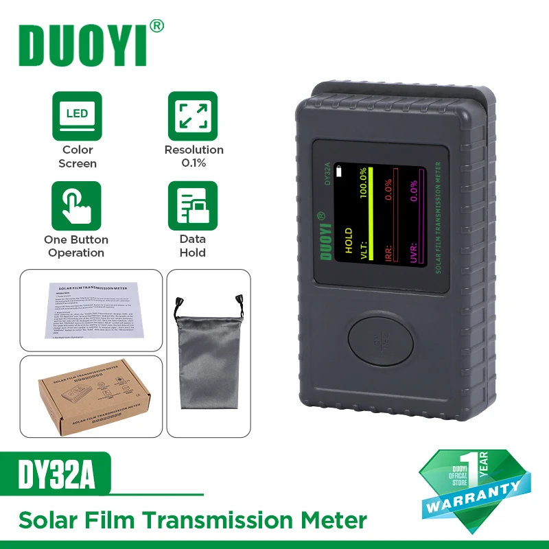 DUOYI DY32A Solar Film Transmission Meter Portable Window Tint Meter Visible Light Transmittance UV IR Rejection Tester