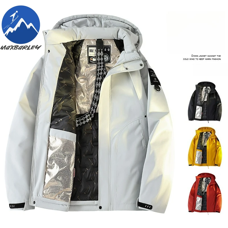 Maxbarley ماركة بطة معطف الرجال الفاخرة الشتاء سميكة الجرافين الدافئة يندبروف أسفل سترة 2026 جديد عادية الرياضة مقنعين سترة التزلج