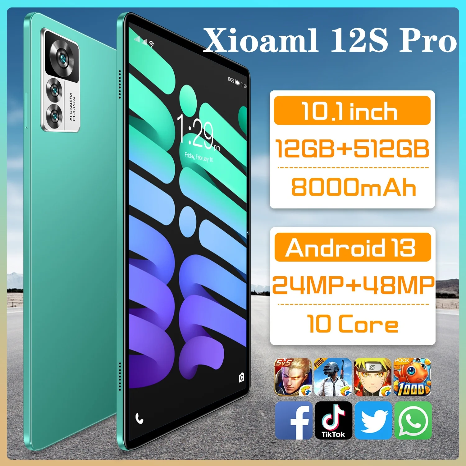 

New Global Version 12S Pro Tablet Android13 Battery life 10.1-inch HD Screen Dual SIM 5G PhoneCall 16GB ROM Bluetooth Tablet PC