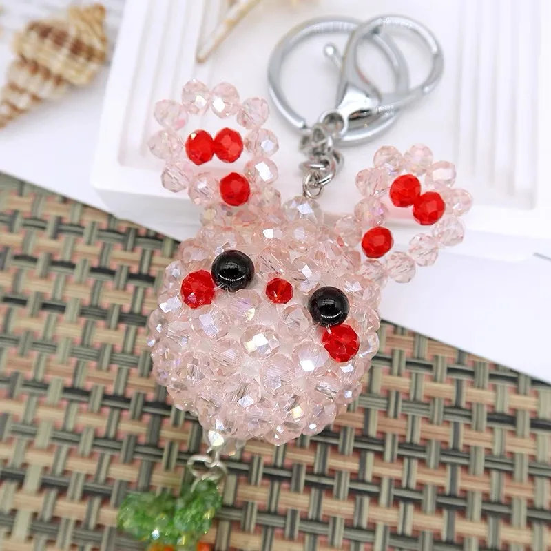 Beautiful Cute Carrot rabbit Pure Hand Woven Austrian Crystal Key Chain Bag Hanging Accessories Shining  Girl Birthday Gift 1PC