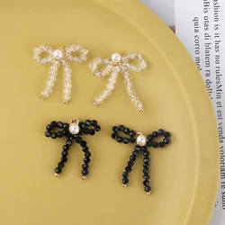 1pcs Crystal Beads Copper Wire Winding Line Pearl Bow Pendant Diy Handmade Ear Jewelry Necklace Accessories Keychain Charms