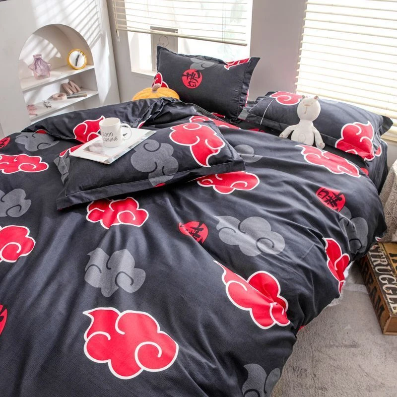 Naruto Akatsuki Bed 3/4cps Bedding Set Anime Prints Summer Winter Blankets for Bed School Dormitory Bed Sheets Set Bedroom Bed