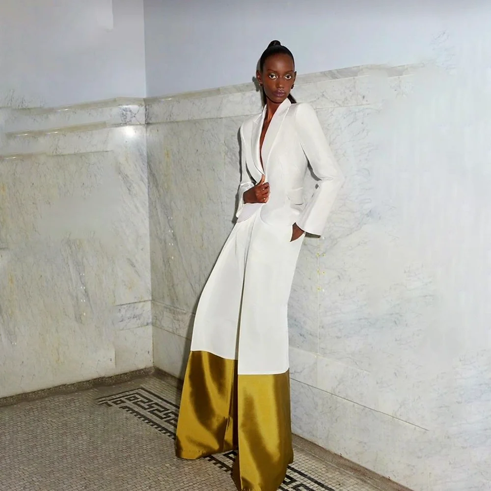 

Роскошный деловой женский костюм для свадебной вечеринки, выпускного вечера, женские смокинги, комплект из 2 предметов, пиджак, брюки, лоскутные шикарные наряды, Trajes De Mujer Elegante