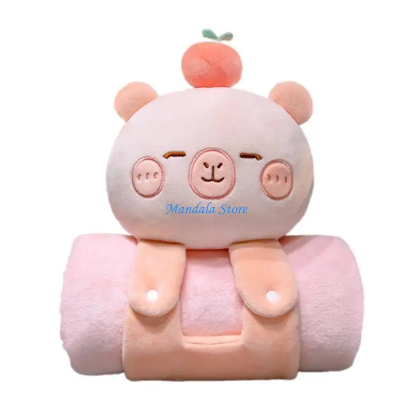 

U2JC Plush Doll Pillow Blanket Double-use Office Naping Folding Shawl Small Blanket