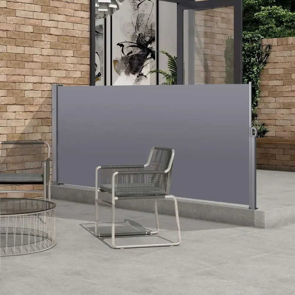 138 Grey Waterproof & UV-Resistant Retractable Side Awning for Outdoor Privacy, Patio, Deck, Balcony