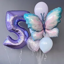 10pcs Giant light Purple Butterfly Balloons Set 40inch 0-9 Number Balloon Happy Birthday Globos Kids Girls Birthday Decorations