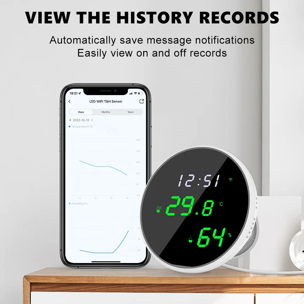 Tuya USB Smart Temperature Humidity Sensor WiFi APP Remote Monitor for Smart Home Smart Life, Works With Alexa, Google Assistant