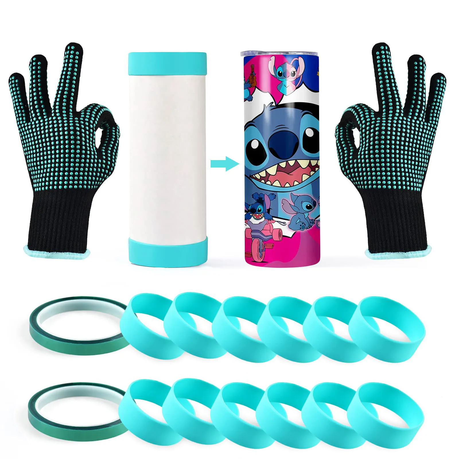 8Pcs/Set Sublimation Bands With Heat Tape Silicone Bands For Sublimation Tumbler Silicone Bands Kit Sublimation Blanks Tumbler