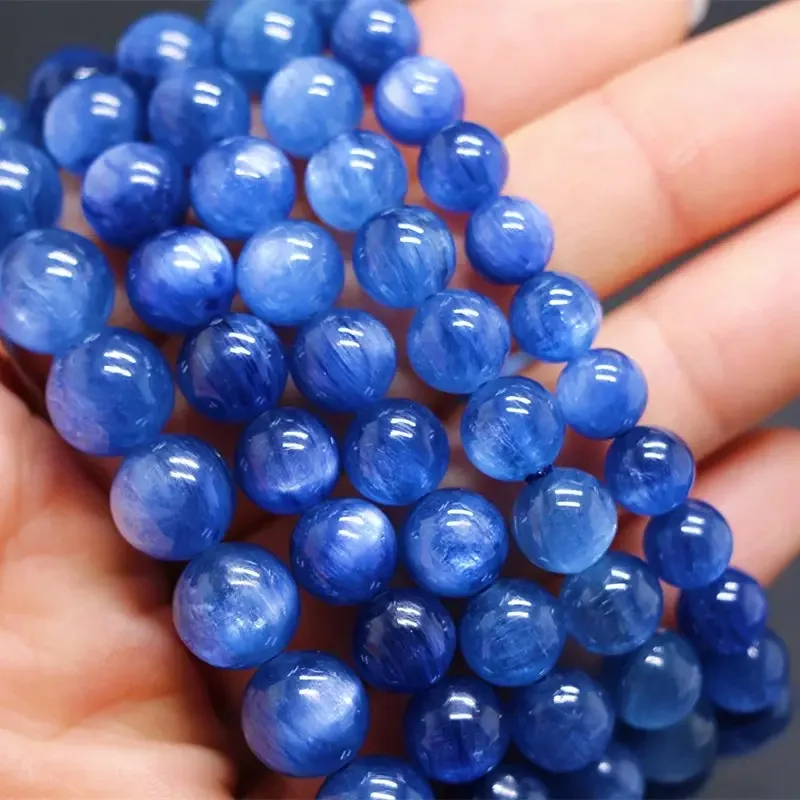 Genuine Natural Kyanite Stone Charm Beads 4/6/8/10MM Round Cyanite Translucent Smooth Blue Beads Gemstone For DIY Jewelry Making