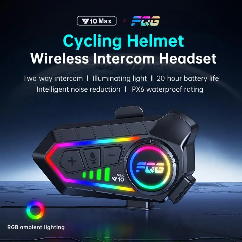 

2025 NEW UPGRADE Motorcycle Helmet Intercom Colorful RGB Wireless 6.0 Intercom Headset Bluetooth Voice Assistant Moto Interphone