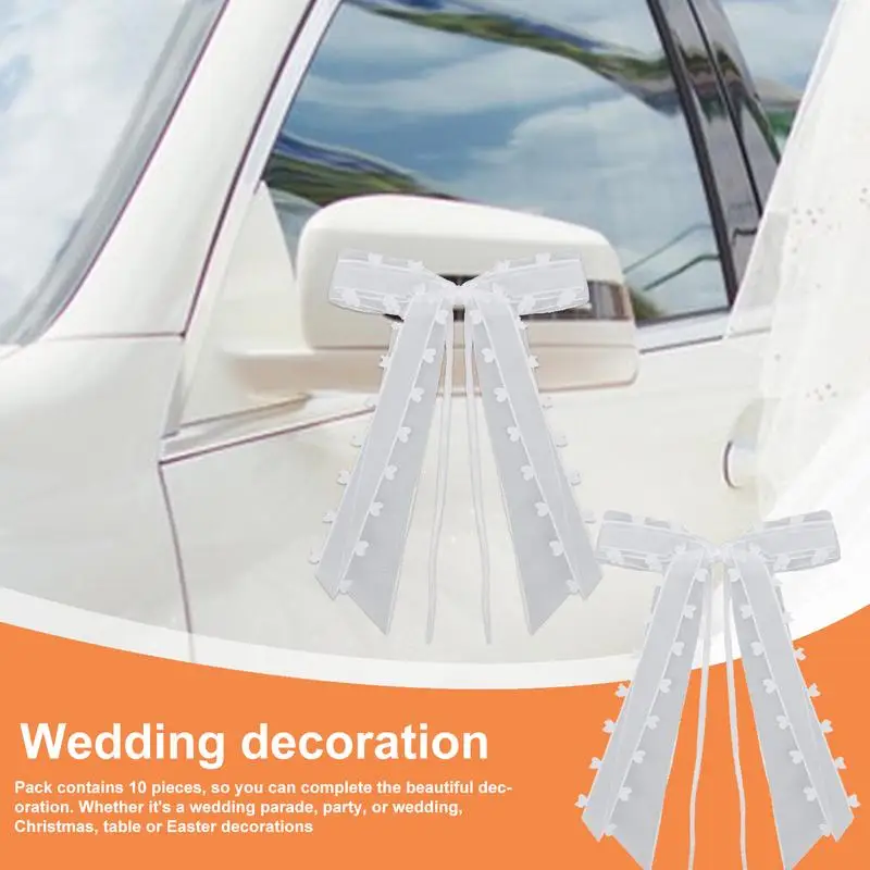 

Свадебный декор, банты, 10X, автомобильные дверные ручки, банты с сердечком, белая романтическая лента для женщин и мужчин, автомобильные украшения