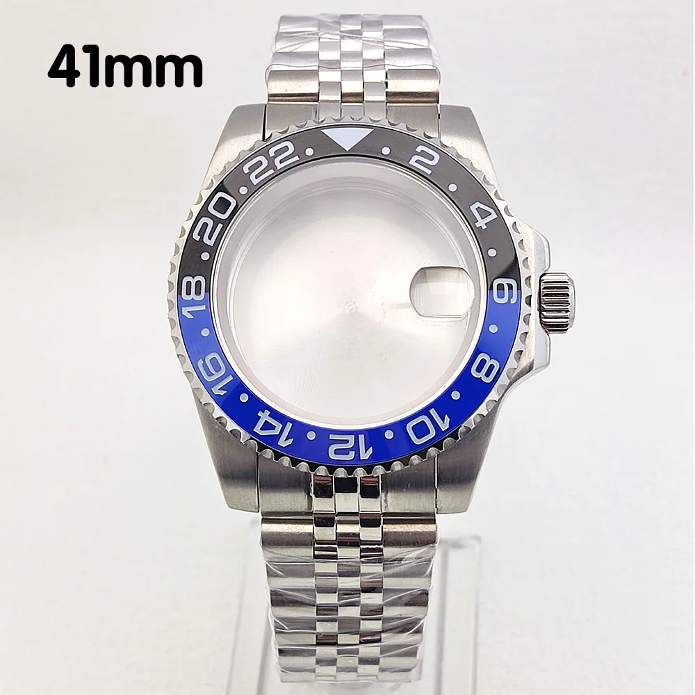 

41mm Watch Case NH35 Case GMT Bezel jubilee Case Fits NH35 NH36 NH34 ETA 2824 PT5000 Movement sapphire glass Watch Case