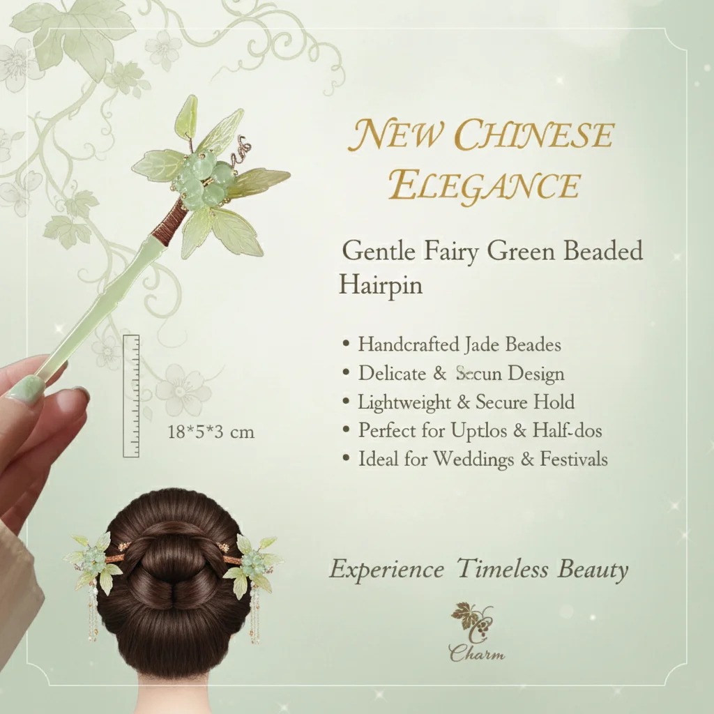 Elegant Hairpin For Women Vintage Chinese Style Bamboo Bead String Hair Stick Exquisite Headwears Imitation Jade Hairpin 1pc view 4