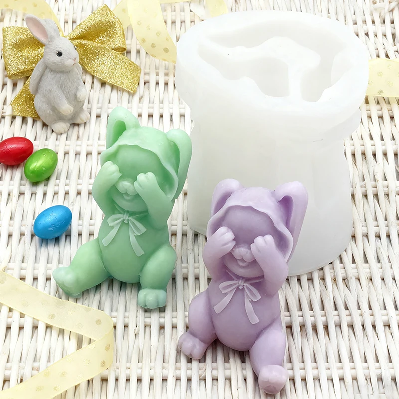 Lächelndes Kaninchen Silikon Kerzenformen 3D Niedliches Tier Handwerk Harz Gips Seifenform DIY Schokolade Eis Kuchen Backwerkzeug Zuhause Geschenk